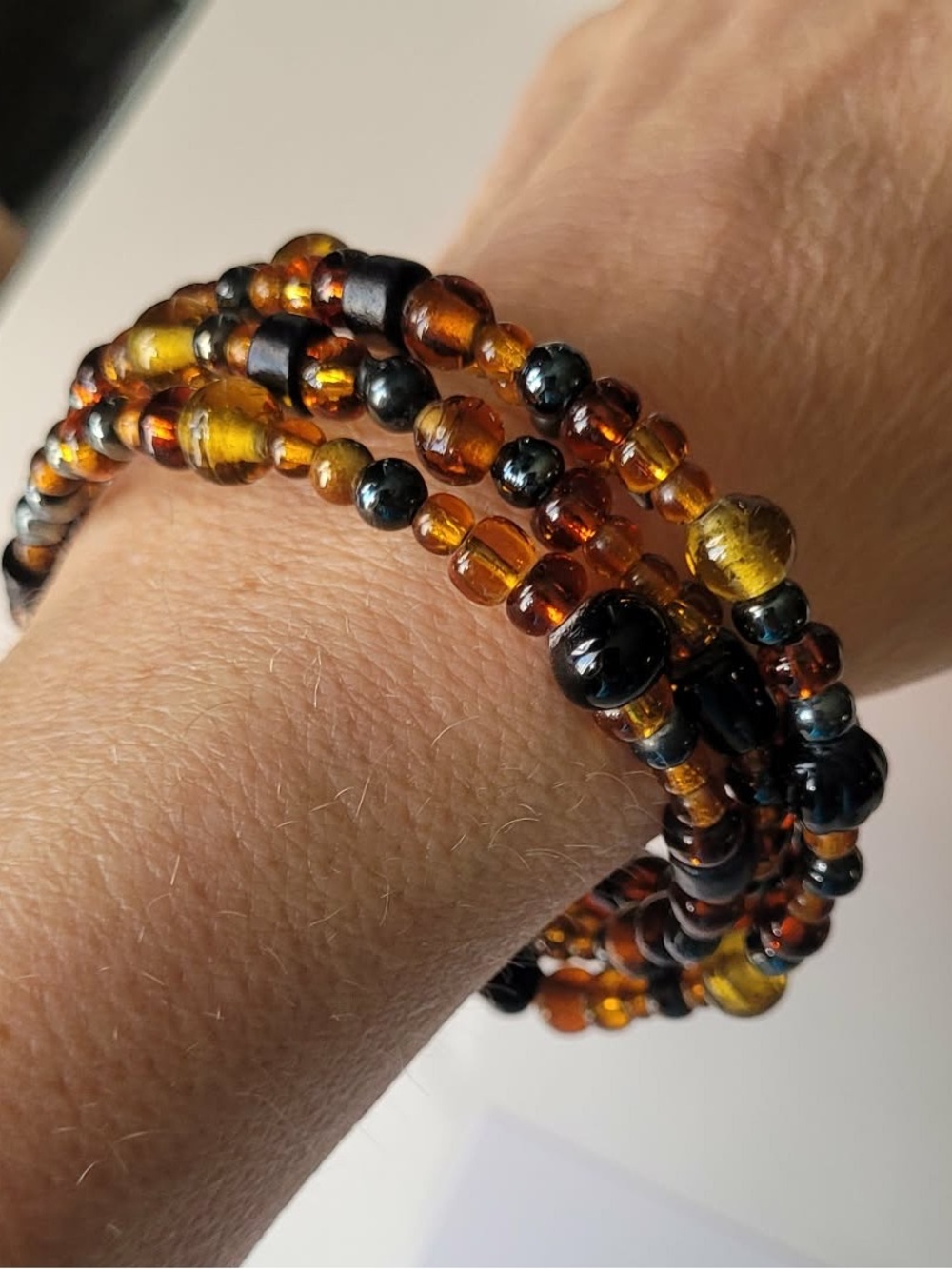 Baltic Amber and Black Multi-Strand Beaded Wrap Bracelet - Women Jewelry